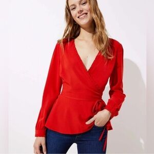 Ann Taylor LOFT Red Wrap Top - Size M Petite